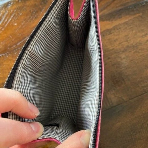 Kate Spade Pink Canvas Makeup Bag with Zip and Check Interior - Picture 5 of 6